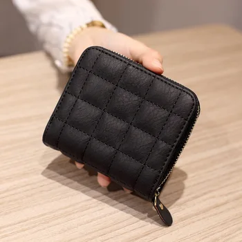 

Women Wallet Short PU Leather Female Plaid Purses Plaid Card Holder Wallet Fashion Woman Small Zipper Wallet With Coin Purse
