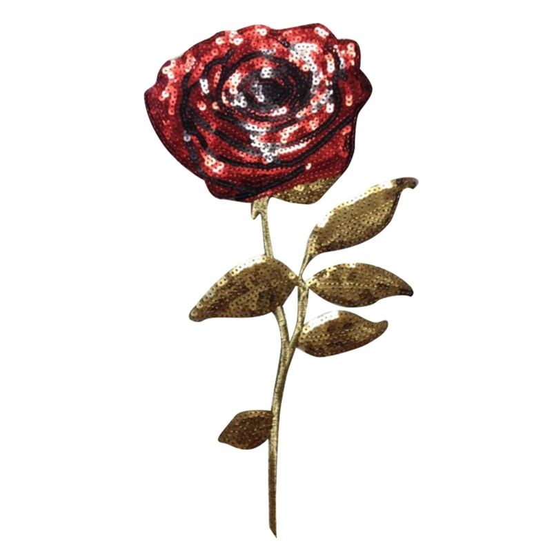 

1 Piece!!! Rose Flowers Sequins Clothes Embroidered Iron on Patches for Clothing DIY Stripes Motif Appliques parches 33*13 CM