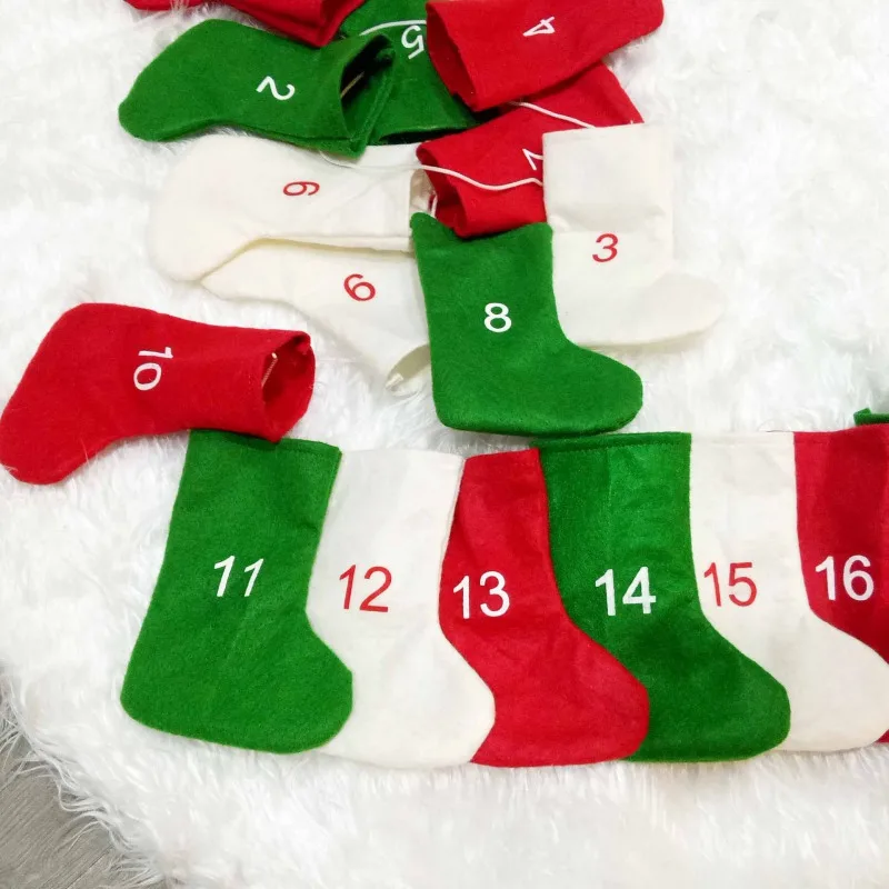 Date 1-24 Christmas Advent Calendar DIY Felt Gift Bag Hanging Christmas Tree Decor Countdown Calendar Garland Merry Christmas