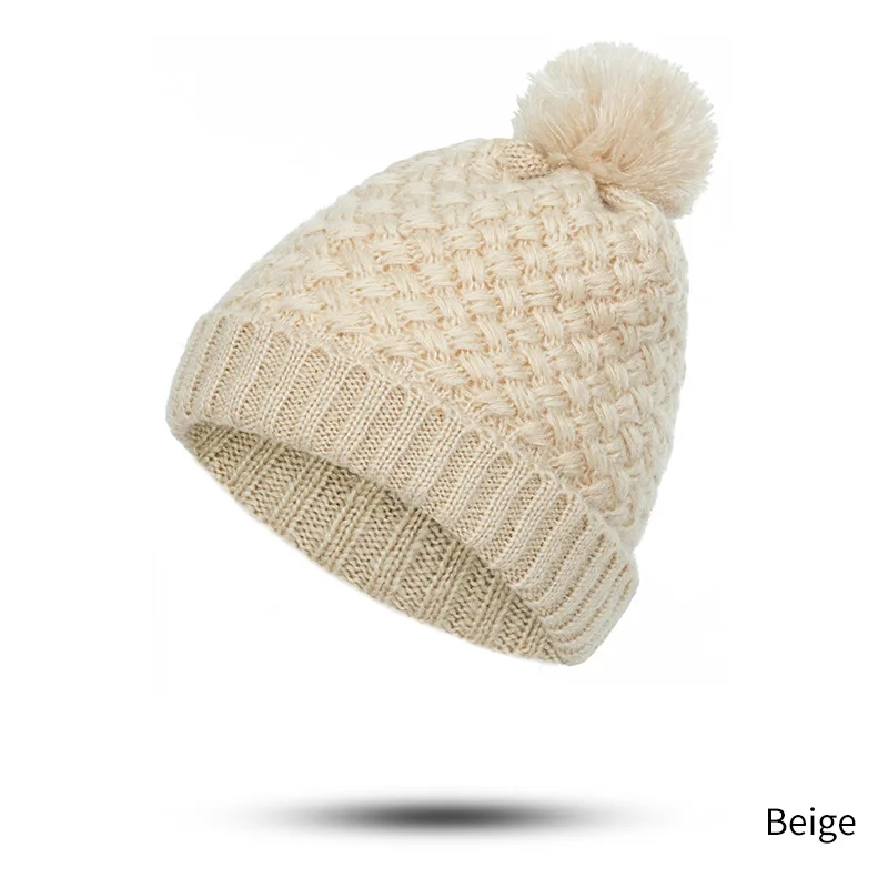 SuperB& G, модная зимняя плотная шапка, женская теплая шапка, шапка с помпоном, одноцветная, Skullies Beanies, для женщин, плюс бархат, сохраняет тепло - Цвет: M