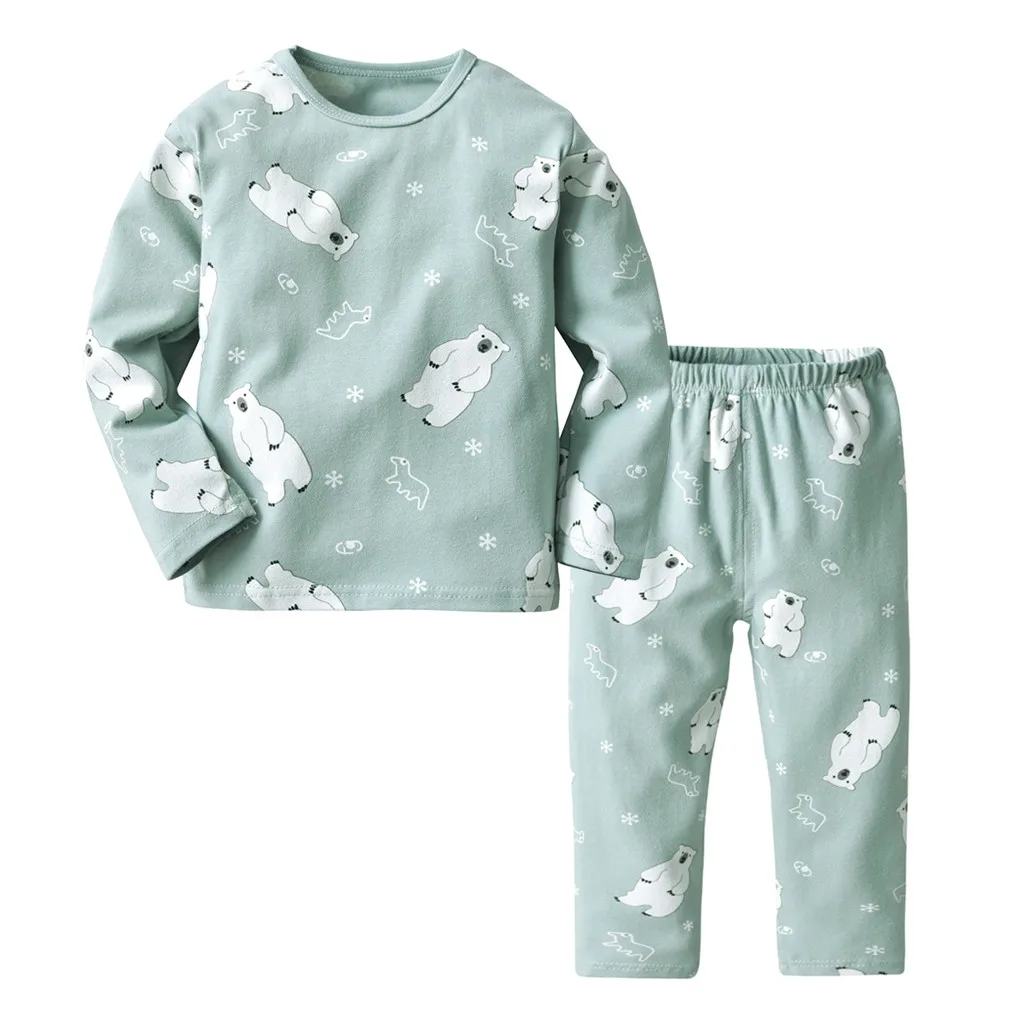 

New Design Fashion Casual Style Children's Long Sleeve Cotton Blend Cute Home Full Of Polar Bear Print Pajamas Clothing Set