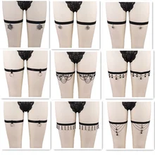 Бандаж на ноги подвязка, Женский пикантный чулок подвязка, металлическая подвеска Аксессуары Черный эластичный бандаж ножное кольцо портупея, Фетиш Linger