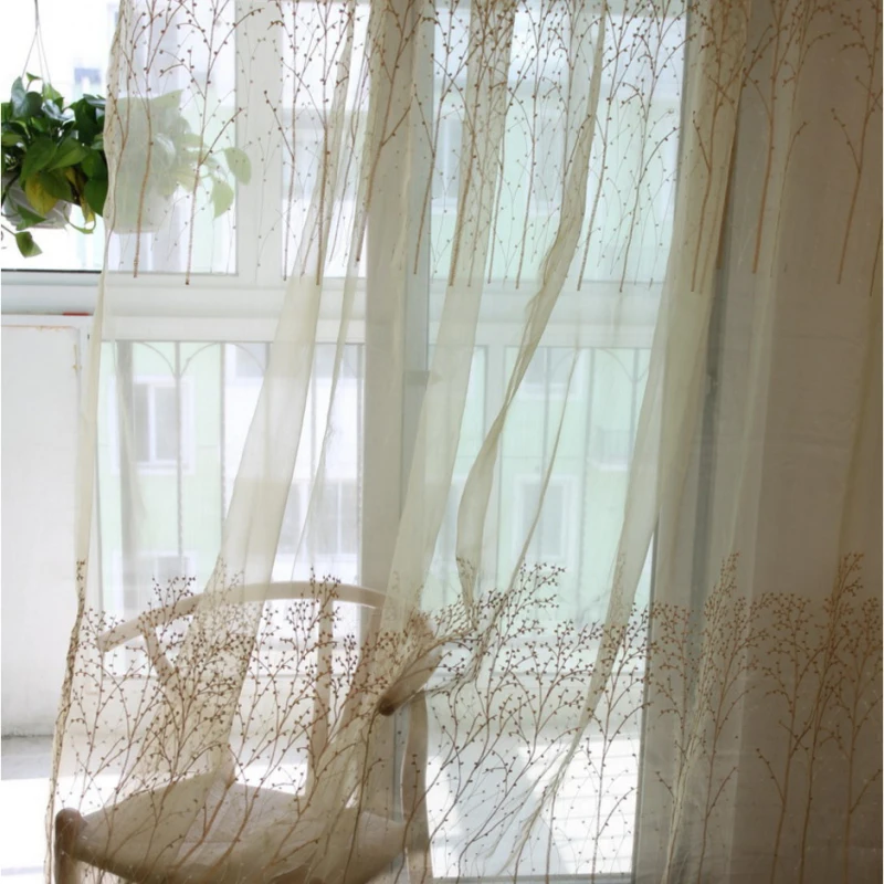 Вуаль с вышивкой, занавески, бежевые деревья, узор на окно, Современная гостиная, балкон, тюль, занавески, отвесные ткани, Cortinas X158#20