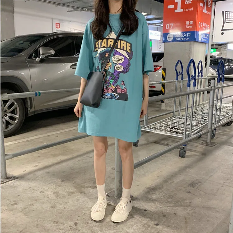 

New Large-Edition Loose Medium-Long Printed Short-sleeved T-shirt In Summer of 2019 Shirt Women