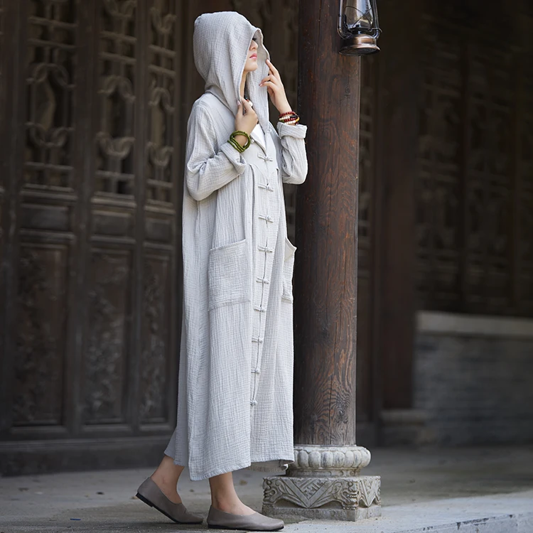 

New spring autumn women oversize robe vintage design long dresses hooded gown quality black dress