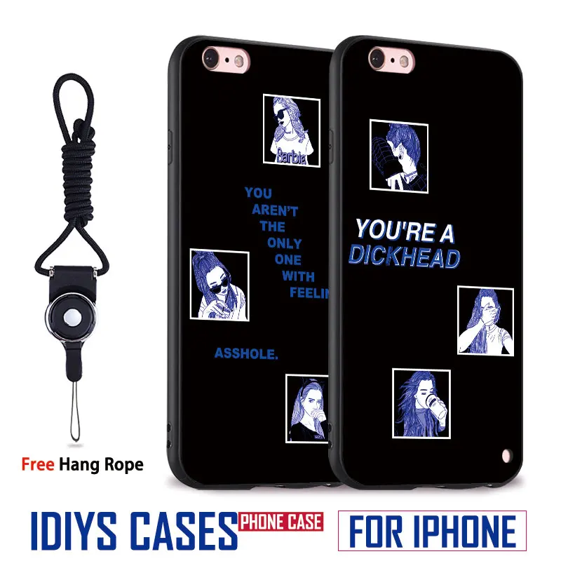 

Personality girl Coque With Hang Rope Soft Silicone Mobile Phone Case Cover Shell Bag For Apple iPhone 5 SE 5S 6 6S Plus 7 7Plus