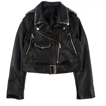 Тонкий женский мотоциклетный жакет из искусственной кожи с заклепками