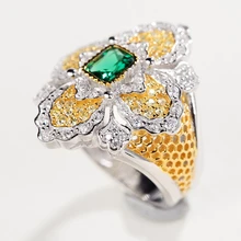 CMajor, ювелирные изделия из твердого стерлингового серебра, винтажные крестовые кольца с цветами с зеленым камнем, кольцо на палец для женщин