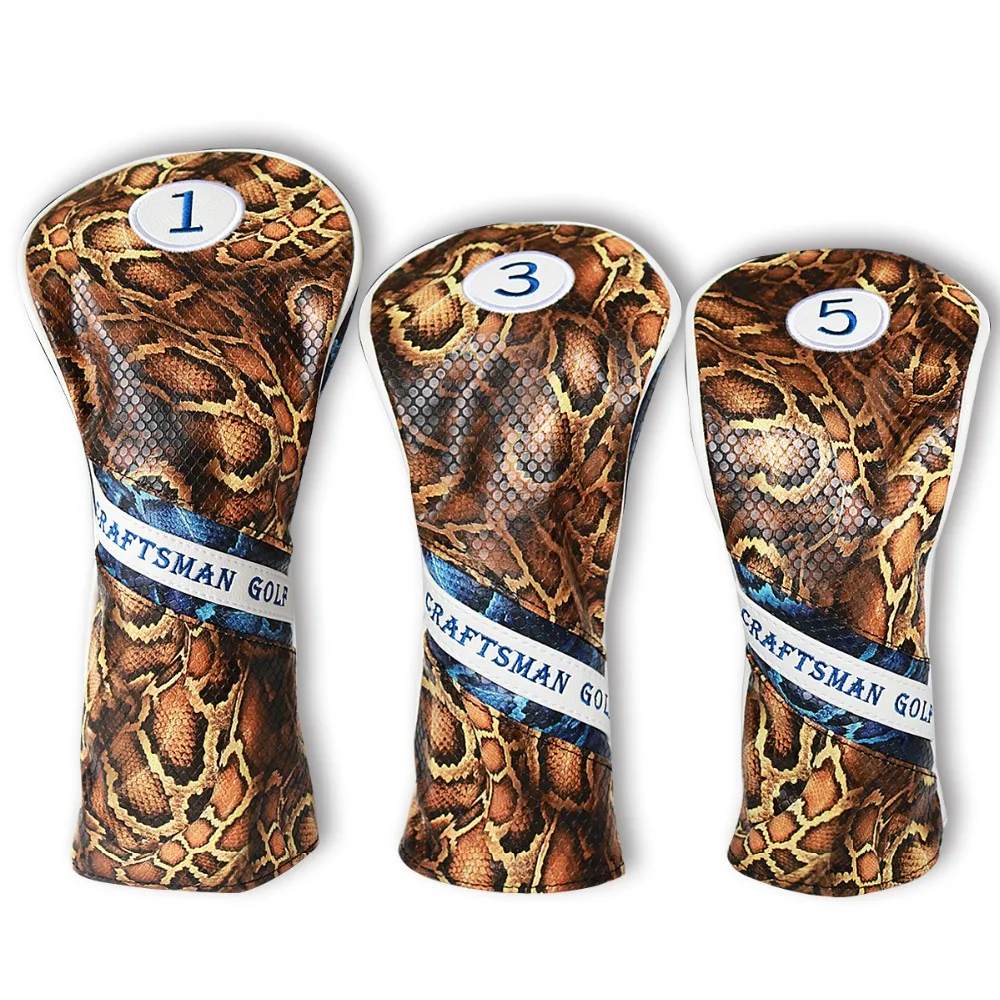 Craftsman Golf Wood Headcover Driver Fairway Club Cover Set (#1 3 5) Змеиный узор искусственная кожа | Спорт и