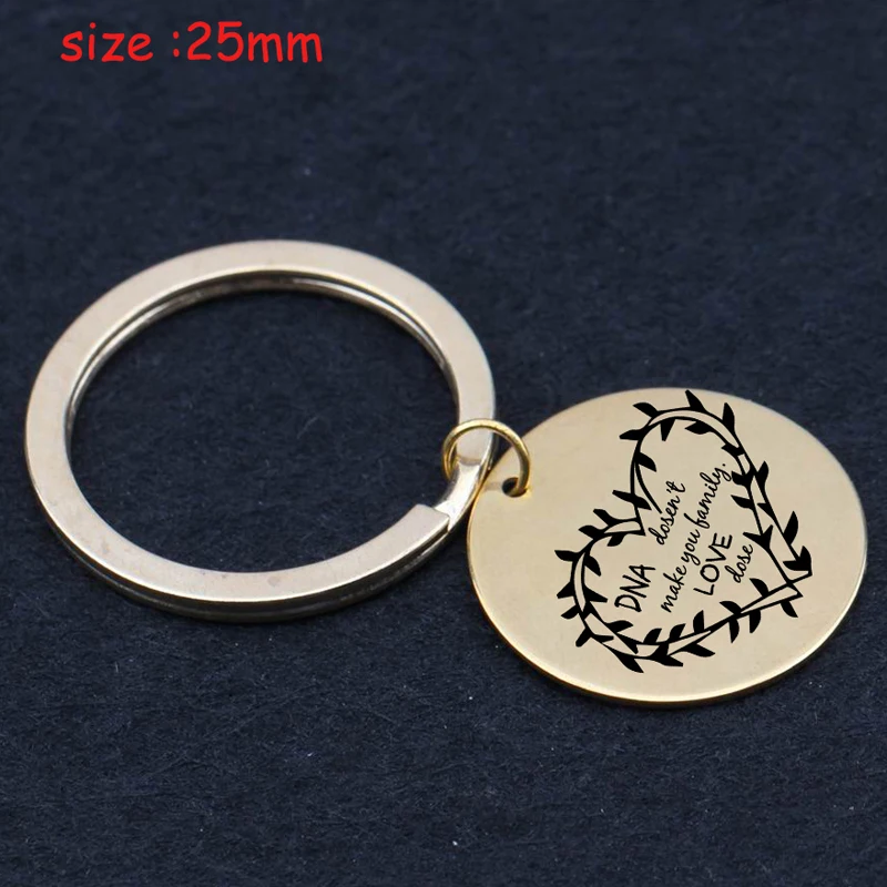 

Fashion Keychain Engraved DNA Doesn't Make You Family Love Bonus Daughter Step Dad Step Mom Adoption Day Present Key Ring