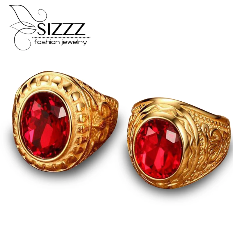 Мужское кольцо из нержавеющей стали SIZZZ красное шириной 24 мм с фианитом|men jewelry|cz