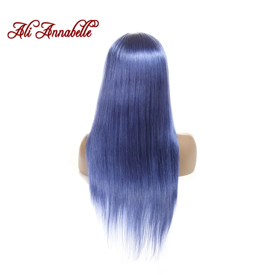 Прямые парики из натуральных волос на кружеве 99J предварительно выщипанные бразильские парики из натуральных волос без клея - Цвет: Blue