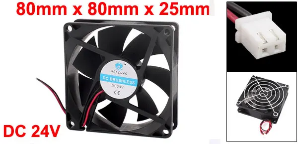 DC 24V 80mm x 80mm x 25mm 7 Vanes Square Cooling Cooler Fan w Metal Finger Guard