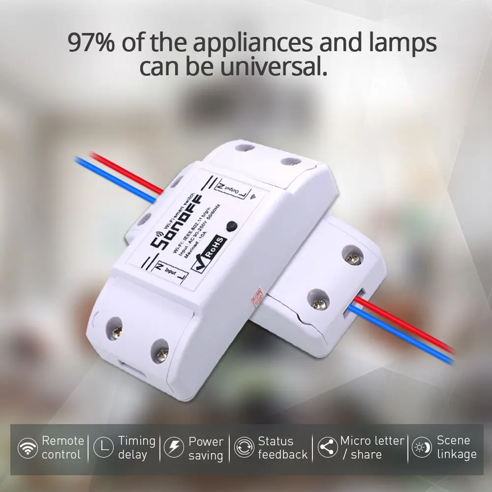 

SONOFF Basic 10A 220V Wifi Switch Wireless Module Timer Light Wireless Remote Control Support Smart/Google Home Automation Alexa