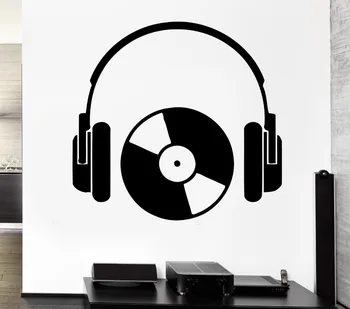 

Hip Hop Style Headphone Music Series Wall Sticker Vinyl Cool Rock Headphone With CD Art Design Wall Mural Decal Art Poster Y-812