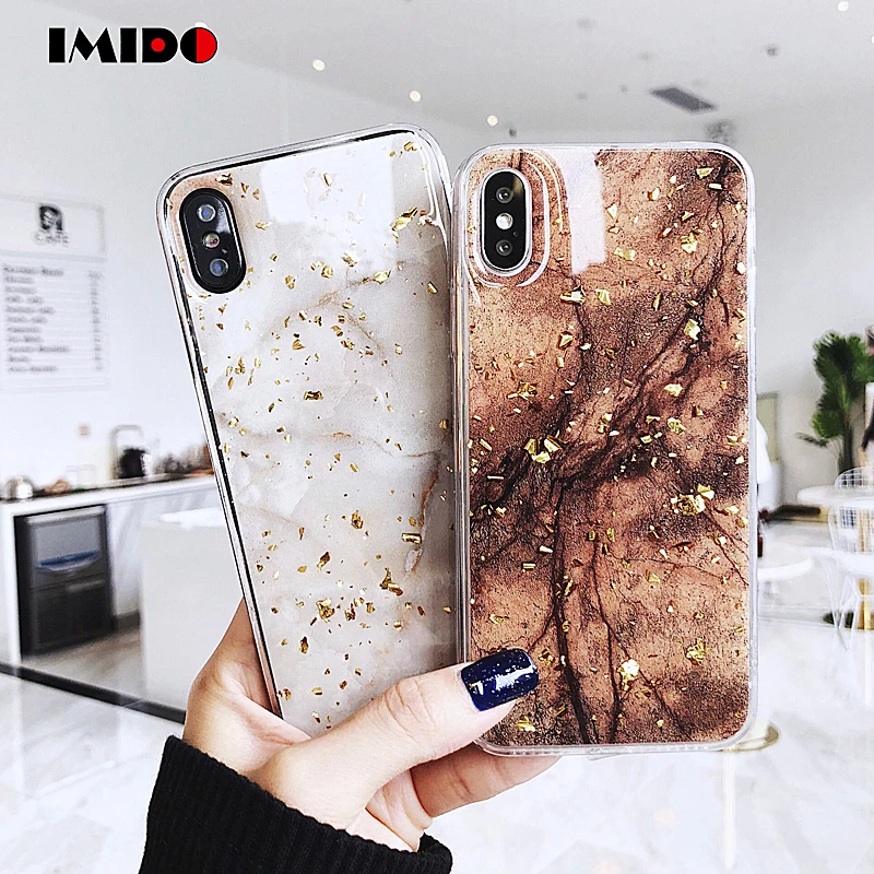 

IMIDO Gold Foil Bling Marble Phone Case For iPhone X XS MAX XR Soft TPU Back Cover For iPhone 7 8 6 6S Plus Glitter Coque Fundas