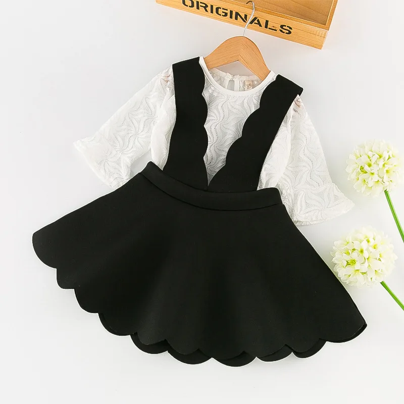 newborn clothing girl infants baby coat set lace floral long sleeve top + pleated skirt 2pcs