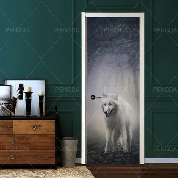 

3D Step Door Sticker DIY Animal Wolf Forest Decals Mural Selfadhesive Waterproof Paper Poster For Print Art Picture Home Decor