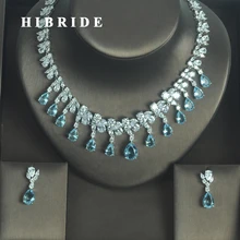 Hibrid модный Европейский светильник в форме голубой капли воды AAA фианиты комплекты из серег и ожерелий Женские Ювелирные наборы вечерние N-333