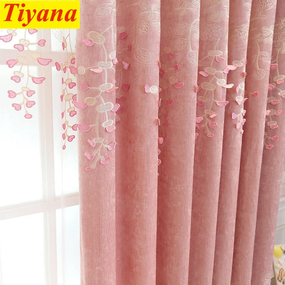 Pink Embroidery Lace Curtains Bedroom Drapes Window Valance Cortinas