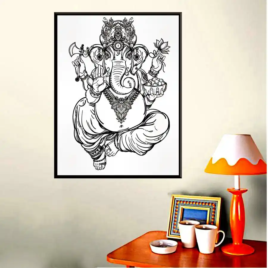 Ganesha Hermoso Elefante Dios Lapiz Dibujo Impreso Mejor Regalo De