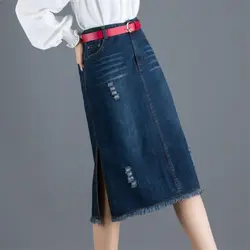 Длинные джинсовая юбка 2019 новые корейские Демисезонные женские босоножки Повседневная хлопковая бюст юбка женские юбки длинные девушка