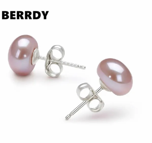 

REAL PEARL Natural Freshwater Pearl Earrings, 7-8mm Pearl Size, Purple Color Fashion Pearl Jewelry