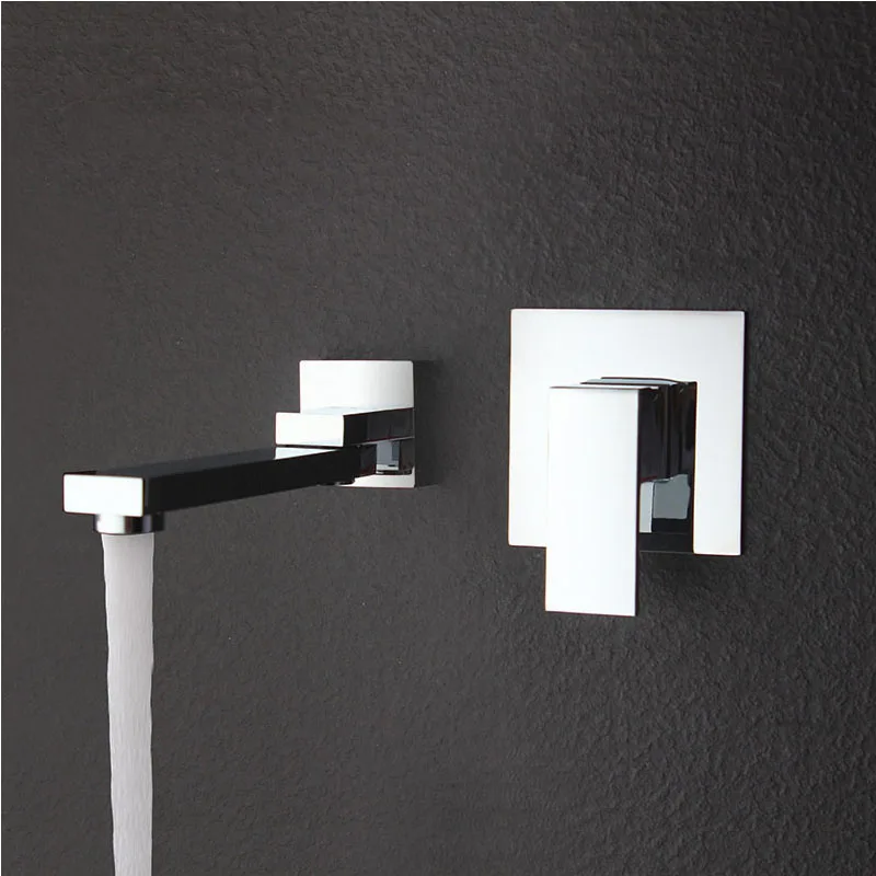 Bathroom Wall Mounted Basin Faucet Rotatable Bathtub Faucet Spout Water Mixer Valve Tap Sink Tapware ,Matte Black /Chrome