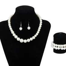 Свадебные аксессуары, имитация жемчуга, серьги из трех частей, ожерелье, браслет, ювелирные изделия для женщин