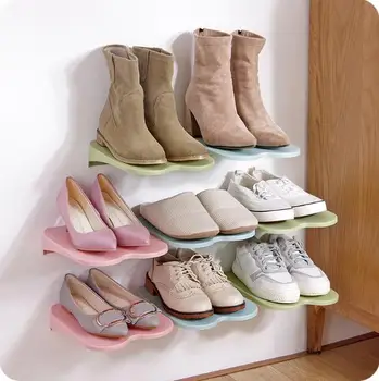 

Paste Wall-mounted Shoes Rack Home Living Room Simple Storage Rack 2 Pieces/Lot Bathroom Slippers Shelf