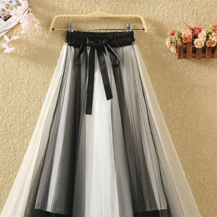 Новая Летняя женская одежда с высокой талией, тонкая сетчатая газовая юбка с бантом, удлиненная юбка, юбка-американка, RQ144