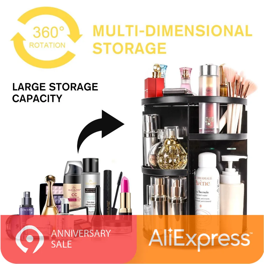 

360-degree Rotating Makeup Organizer Adjustable Multi-Function Cosmetic Brush Holder Jewelry Makeup Cosmetic Storage Box