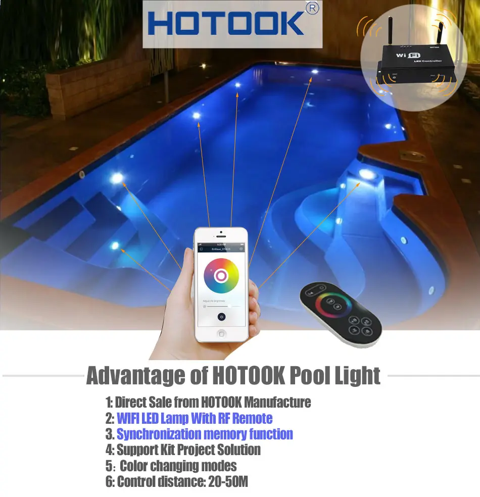 HOTOOK подводный светильник Wifi светодиодный светильник для бассейна IP68 35 Вт RGB на мобильном управлении с трансформатором комплект для бассейна