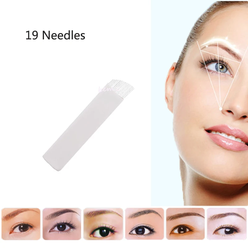 

10pcs 19 pin Permanent Makeup Eyebrow Tattoo Blade Microbladng Needles Blade For 3D Embroidery Manual Tattoo Pen 19 Hard Blade