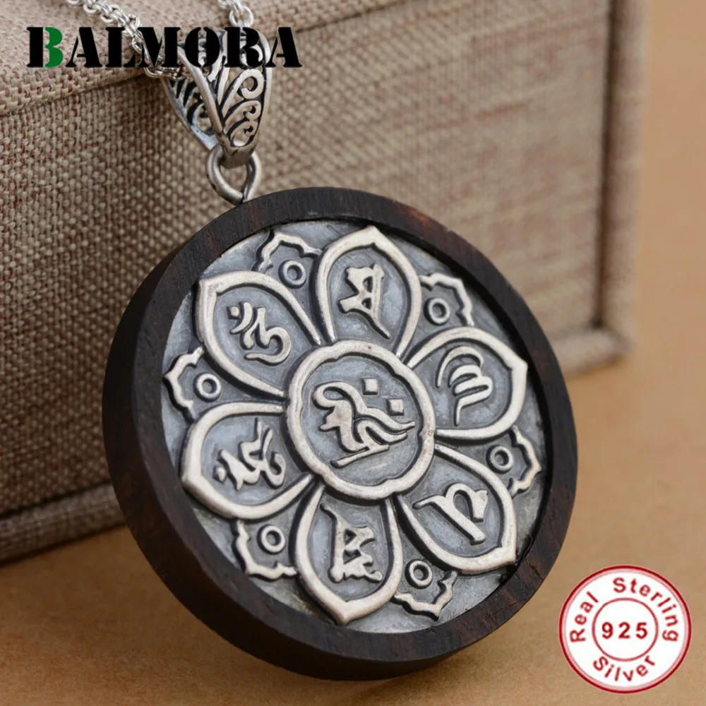 

BALMORA 925 Sterling Silver Six Word's Mantra Buddhism Pendants for Men Vintage Jewelry Accessories Without a Chain SY13058