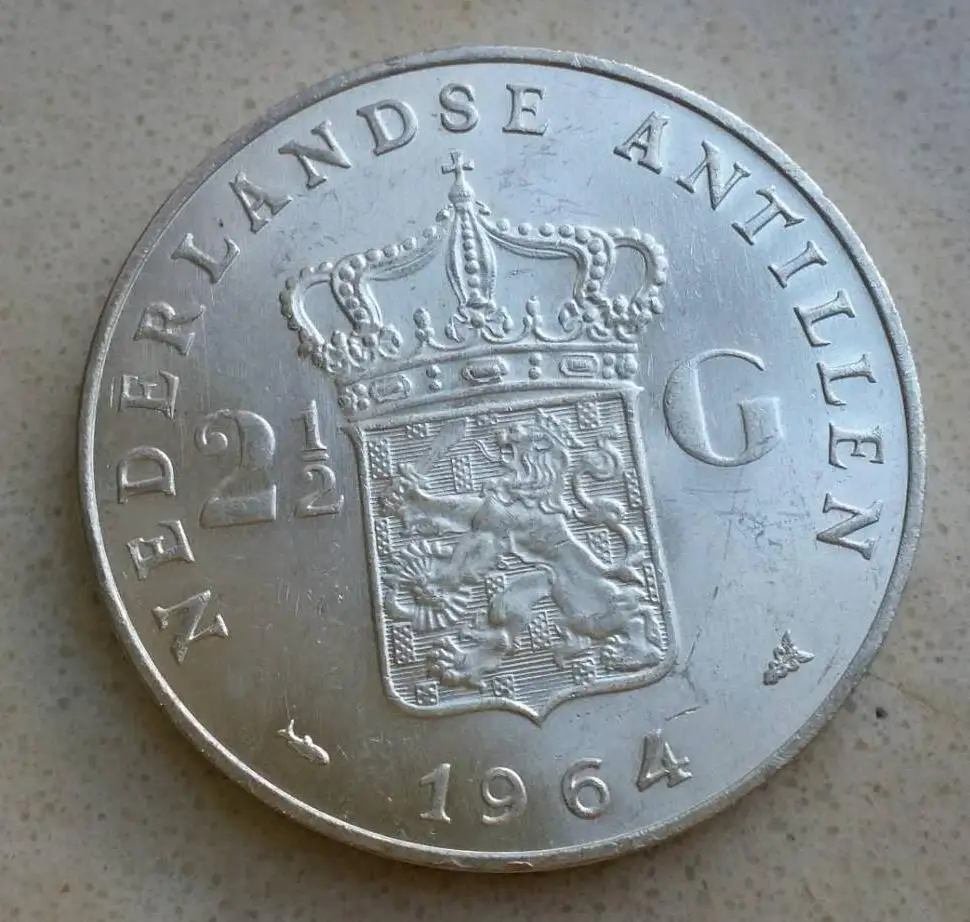 

38mm The Netherlands Antilles 25G Silver Coin 1964