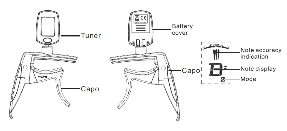 Многофункциональный Капо-тюнер 2 в 1 устройство для настройки гитары Используйте аккумулятор CR 2032(не входит в комплект