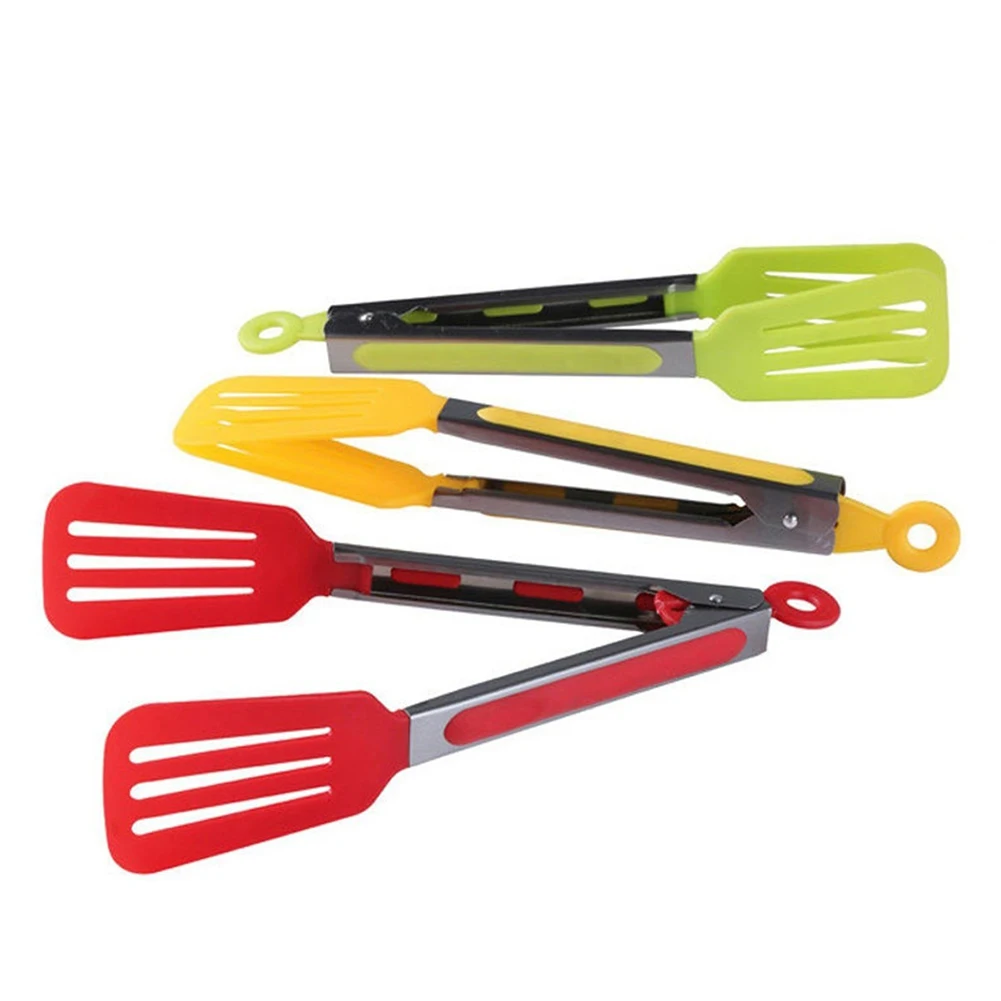 Barbecue Tools Salad Serving BBQ Tongs Non-Stick Silicone Stainless Steel