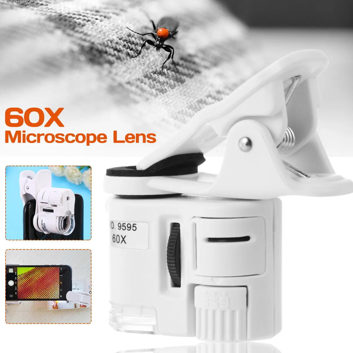 

60x Portable Microscope Magnifier Lens With LED Lights Mobile Phone Mini Clip and Money Detection Lights Cellphone Microscope