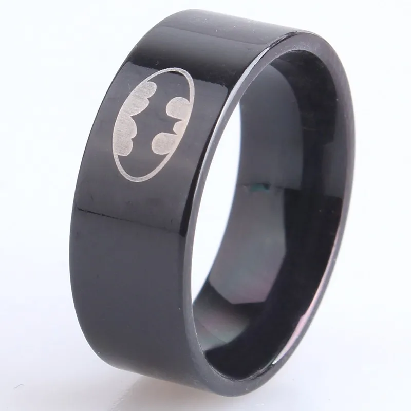 8 мм черный плоский Бэтмен 316L нержавеющая сталь палец кольца для мужчин и женщин