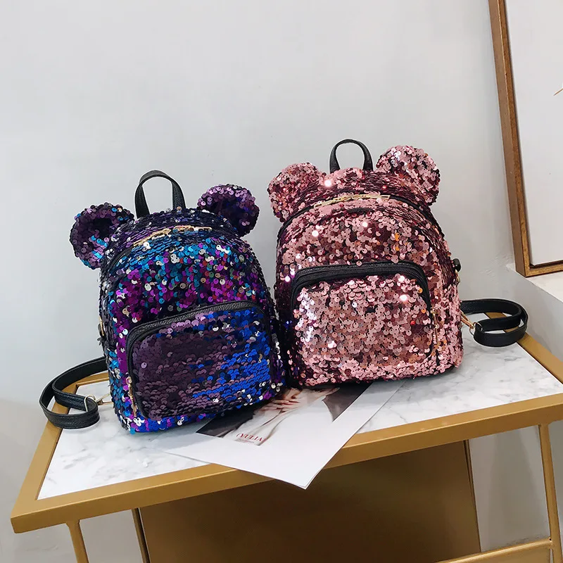 Блестящие женские рюкзаки с пайетками для девочек-подростков, дорожные сумки большой емкости, переносные вечерние маленькие школьные