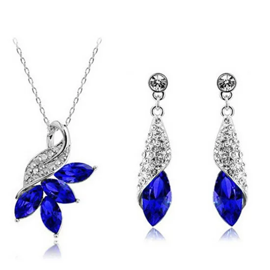 SHUANGR, Модные женские ювелирные наборы, австрийский кристалл, ожерелье, серьги, набор, подвеска на цепочке, ожерелье s для женщин, подарок - Окраска металла: sapphire