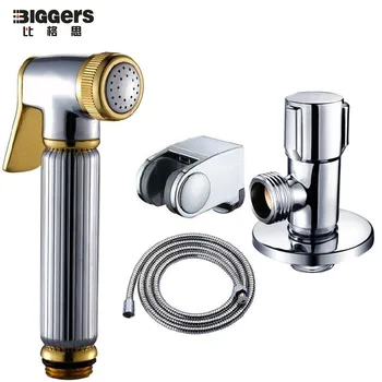 

Free shipping chrome finish copper handheld toilet bidets spray shattaf set with shower hose angle valve toilet floor washer