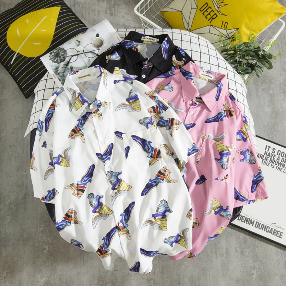 Мужская пляжная гавайская рубашка тропическая летняя рубашка с коротким рукавом мужская брендовая повседневная одежда свободная хлопковая рубашка на пуговицах плюс размер