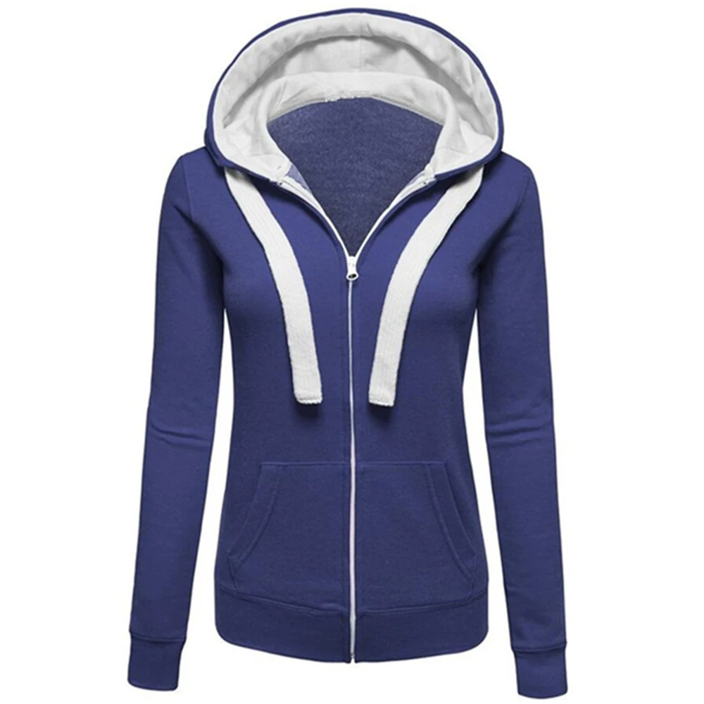 Women Sweatshirt Fashion Hooded Solid Drawstring Long Seeve Outwear Casual Zipper Female Gym Training Jackets Plus Size