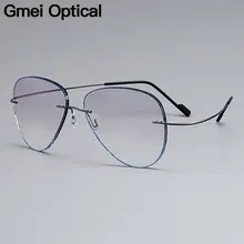 Gmei оптический серый титановый сплав мужские очки без оправы оправа с градиентным серым оттенком Плано линзы и синяя оправа T80893