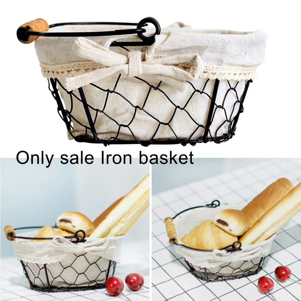 

Nordic Style Storage Basket Fruits Eggs Vegetable Organizer Iron Frame Linen Living Room Desktop Handheld Portable Hollow#2