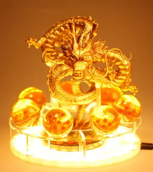 

[Funny] Anime Dragon Ball Z Son Goku Gold Dragon Crystal Balls base figure model Led lamp Light Power Up Super Saiyan toy gift