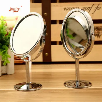 

jollity Silver Desktop Makeup Mirror 2-Face Metal Mirror 2X Double Side Cosmetic 1:2 Magnifying Function Glass Cosmetic Mirror