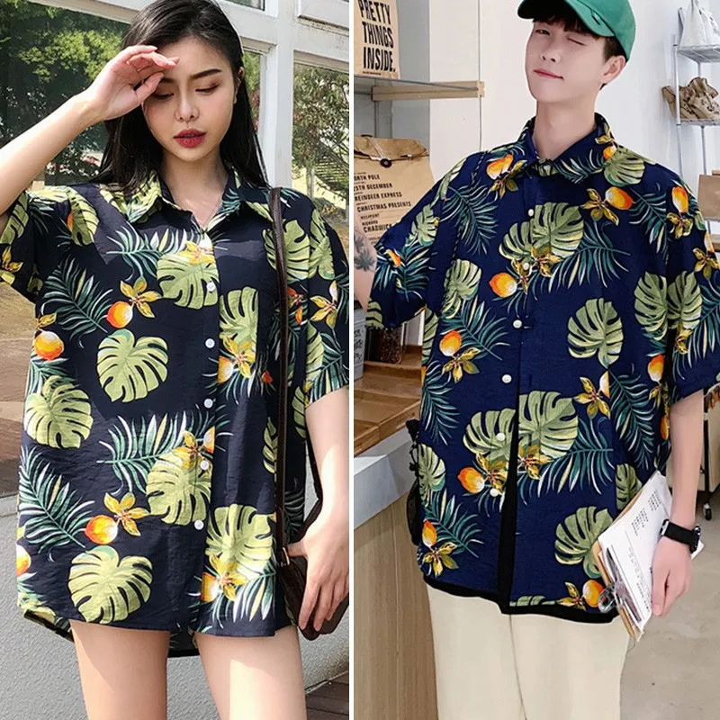 

Hawaiian Short Sleeve Summer Blouse Casual Printed Loose Short Sleeve Blouse Beach Shirt for Couple